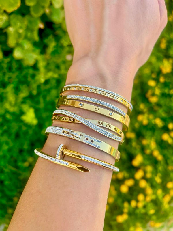 Boundless Gold Roman Numeral Crystal-Studded Overlapping Bracelet