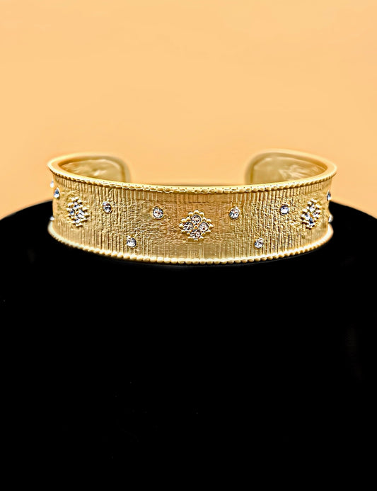 Brushed Gold Crystal Clover Cuff