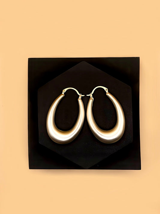 Brushed Gold Oval Large Hoop Earrings