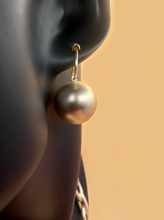 Brushed Gold Large Pearl Earrings